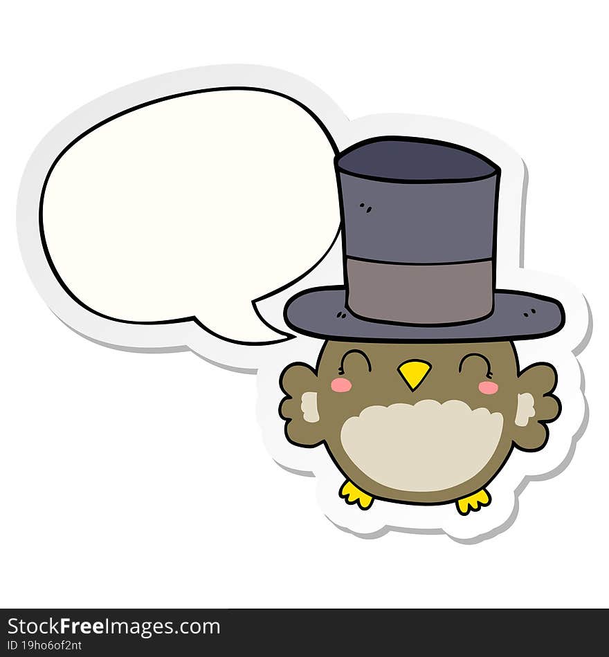 Cartoon Owl Wearing Top Hat And Speech Bubble Sticker