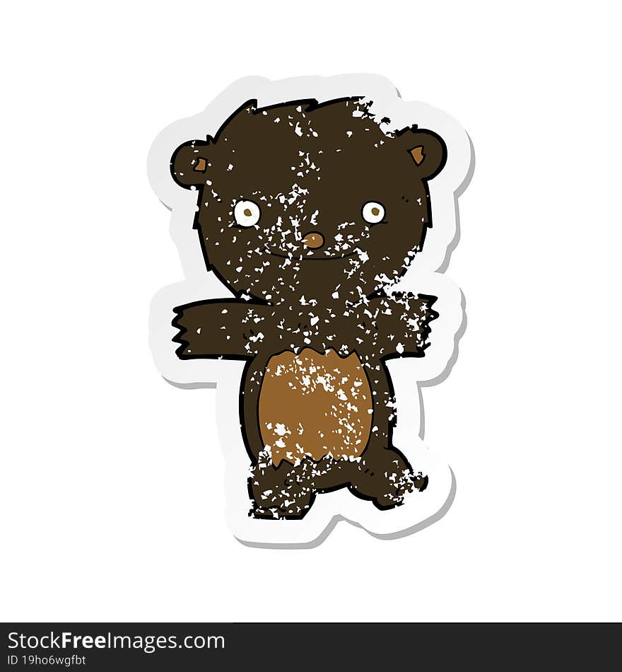 retro distressed sticker of a cartoon black bear cub