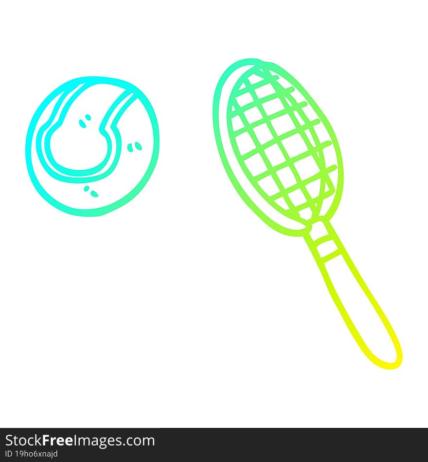 cold gradient line drawing of a cartoon tennis racket and ball