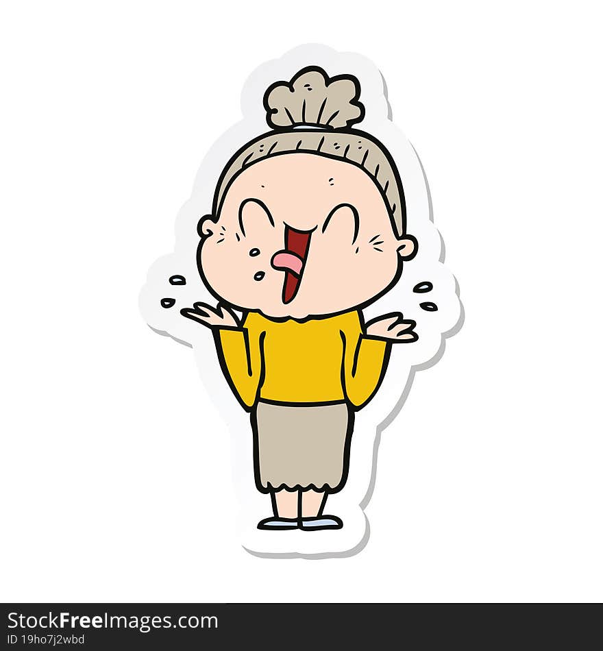 sticker of a cartoon happy old woman