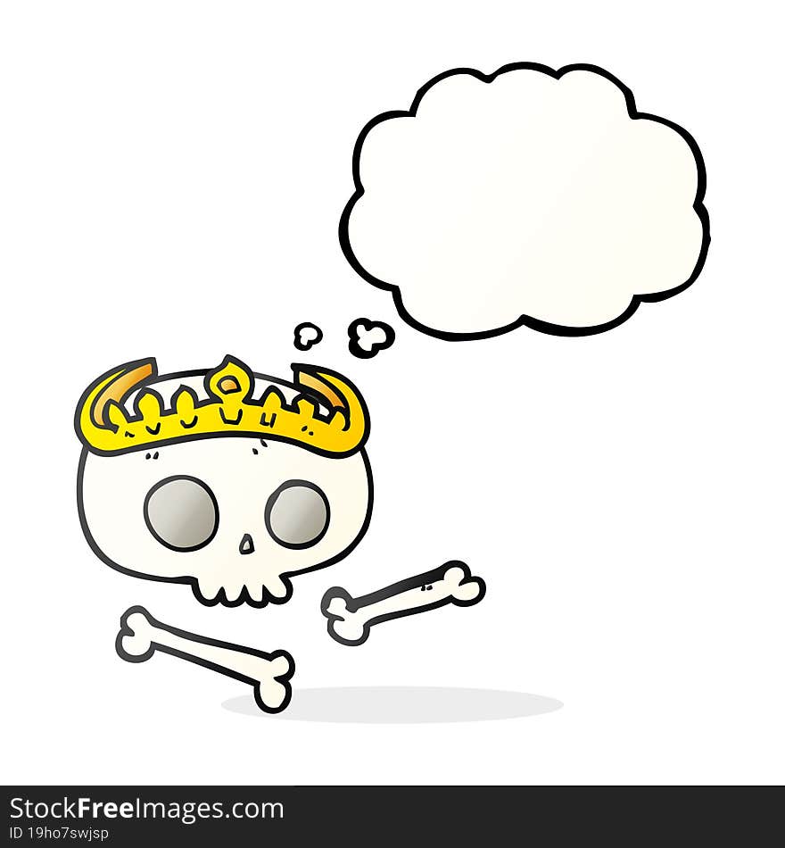 freehand drawn thought bubble cartoon skull wearing tiara