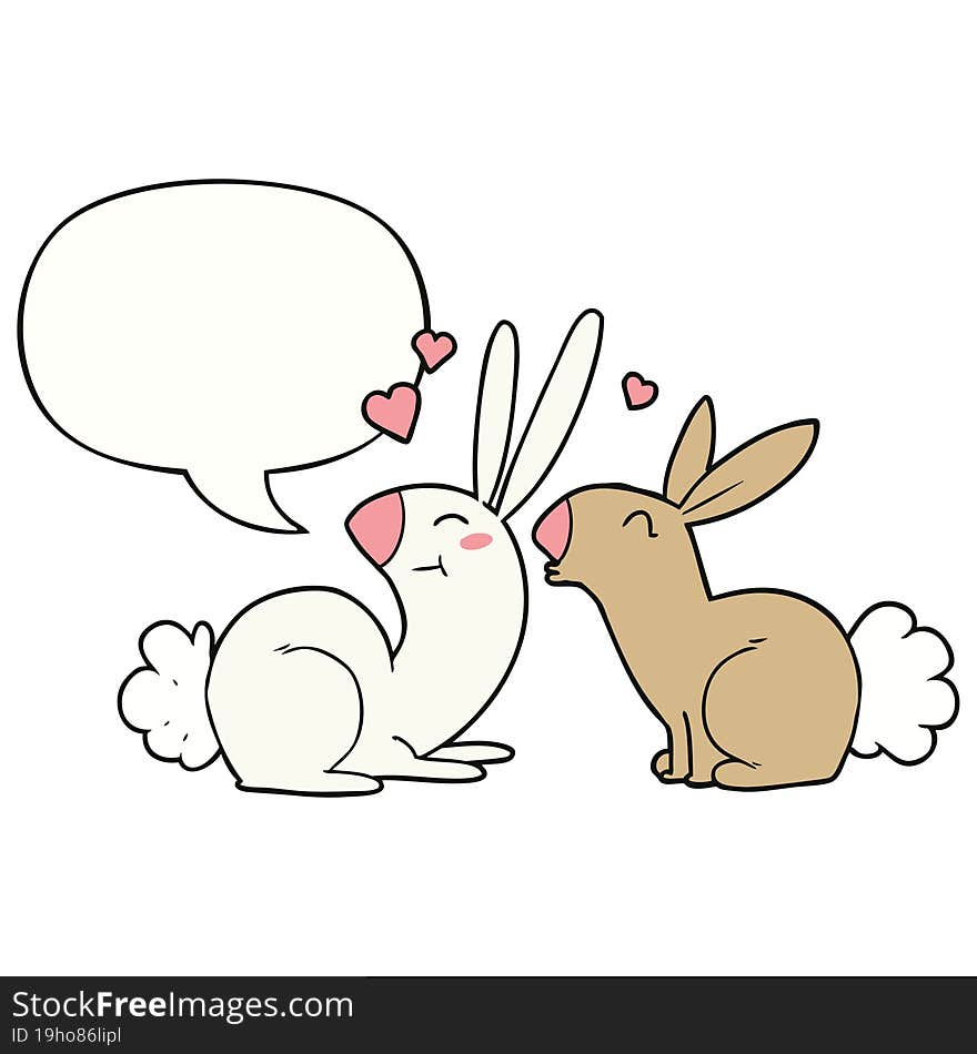 cartoon rabbits in love and speech bubble