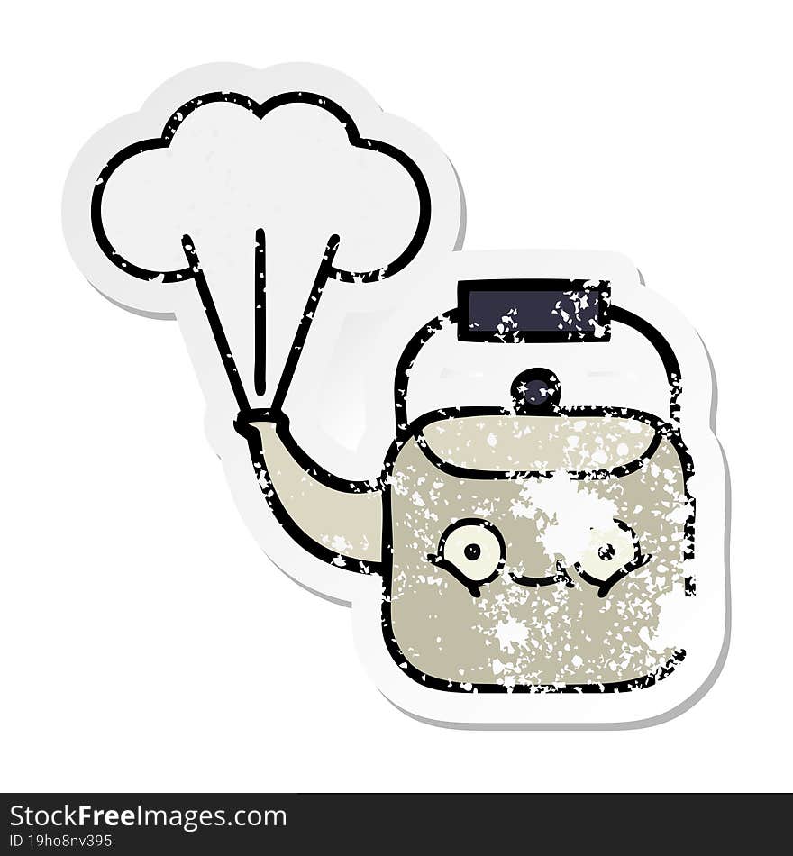 distressed sticker of a cute cartoon steaming kettle