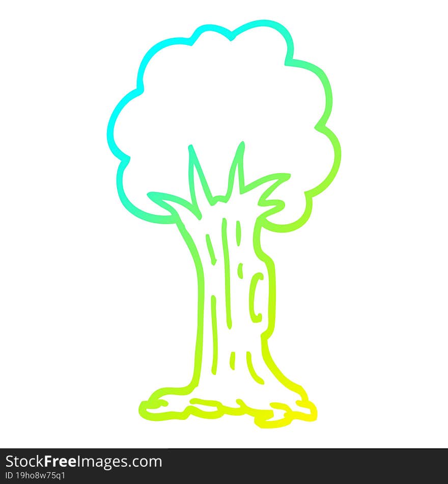 Cold Gradient Line Drawing Cartoon Tree