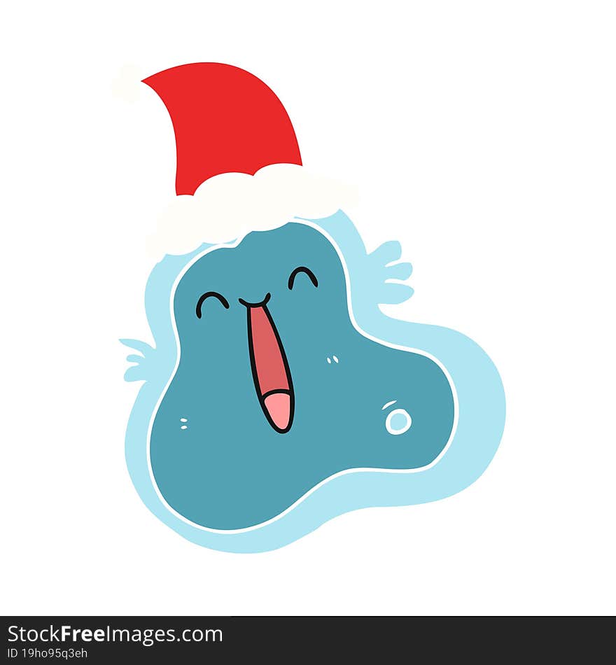 flat color illustration of a germ wearing santa hat