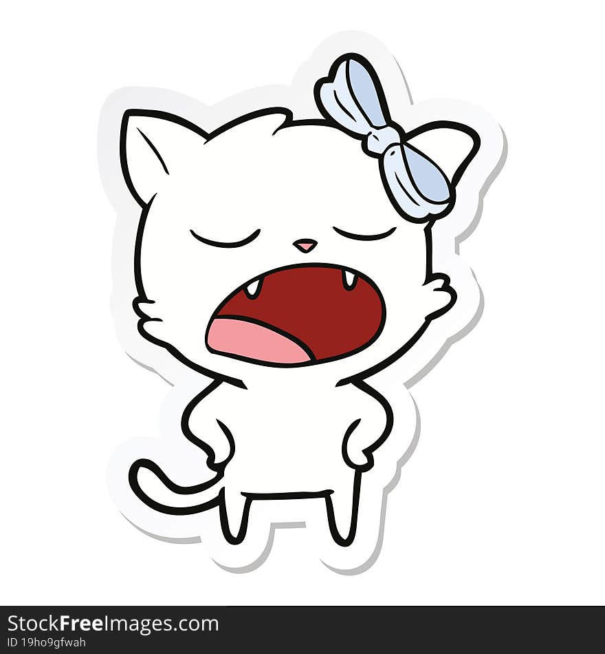 sticker of a cartoon yawning cat