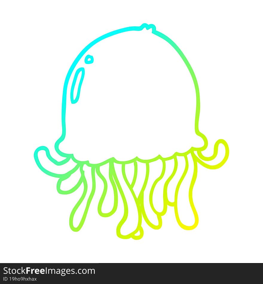 Cold Gradient Line Drawing Cartoon Jellyfish