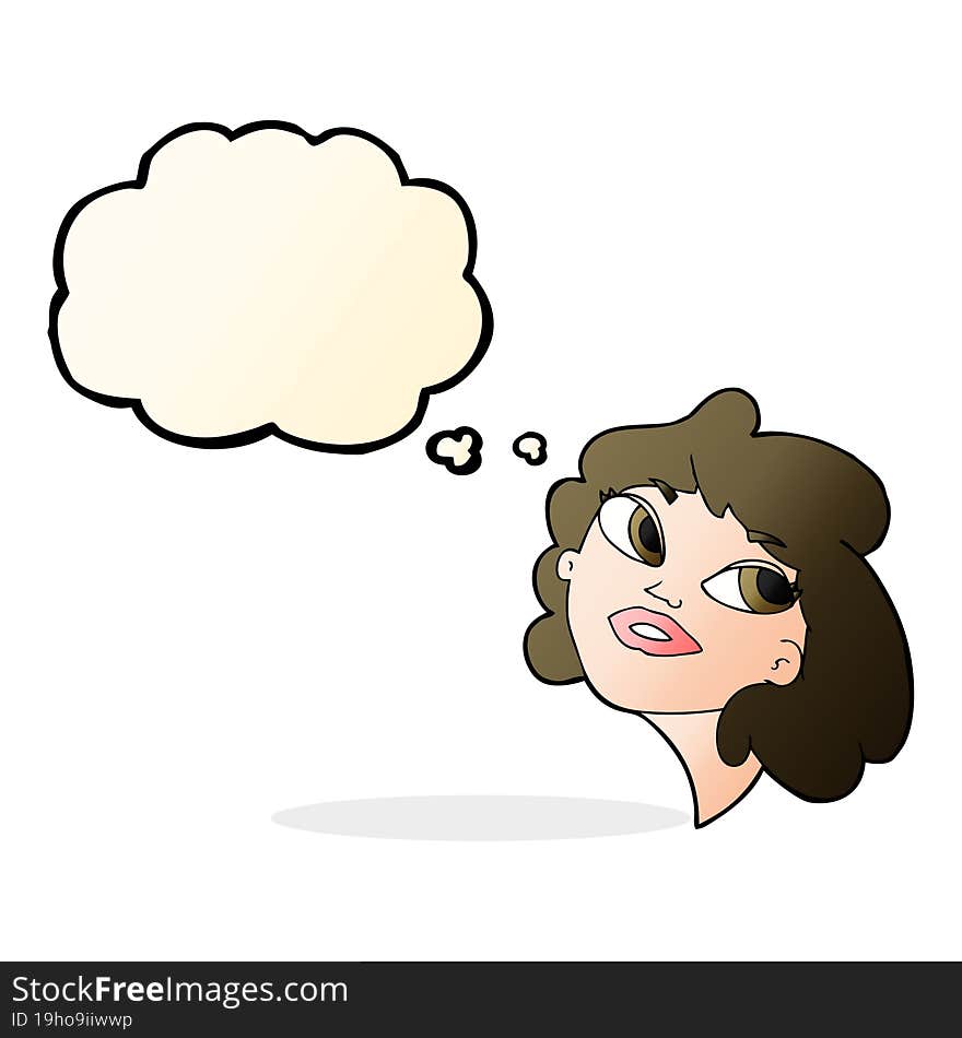 Cartoon Happy Woman With Thought Bubble