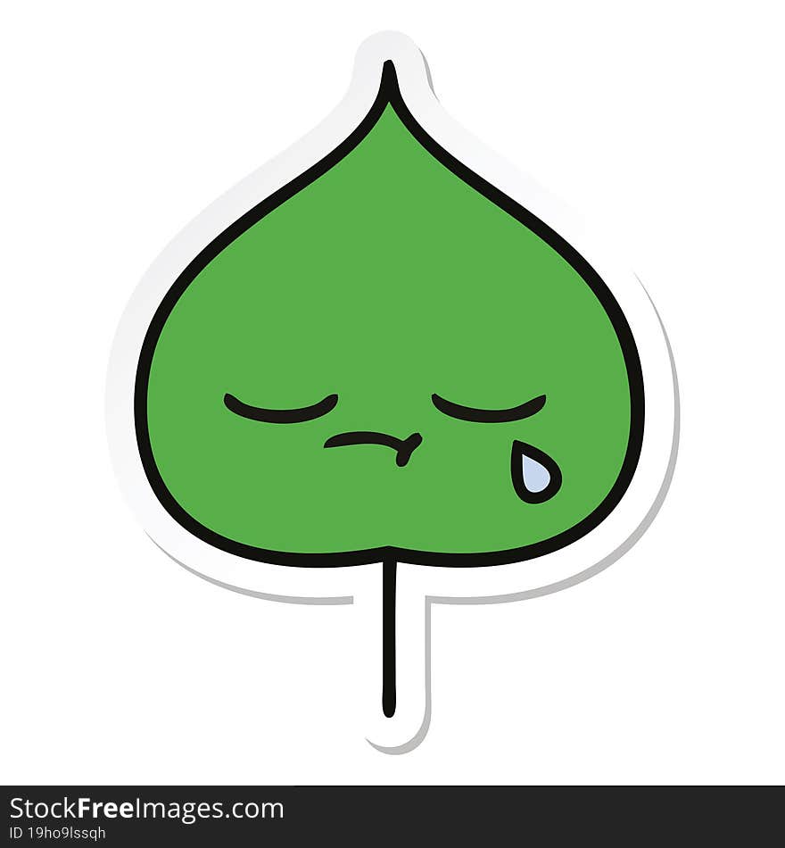 sticker of a cute cartoon expressional leaf