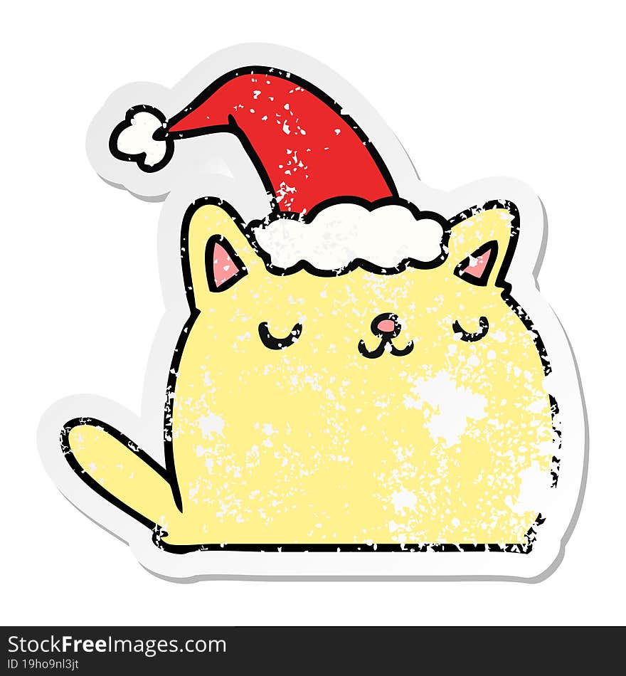 christmas distressed sticker cartoon of kawaii cat