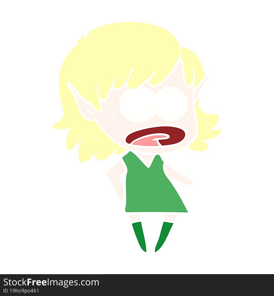 flat color style cartoon shocked elf girl