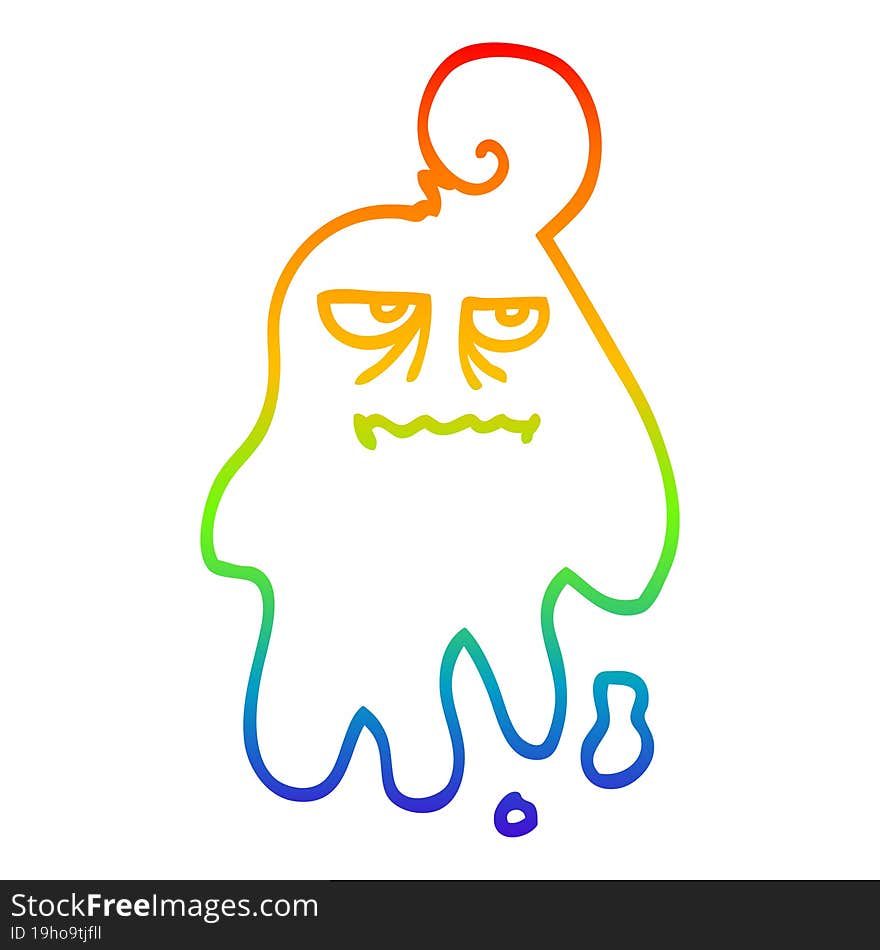 rainbow gradient line drawing of a cartoon spooky ghost