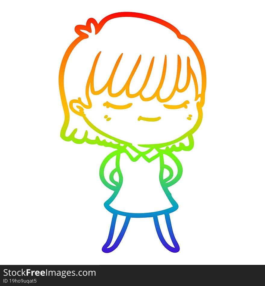 rainbow gradient line drawing of a cartoon woman