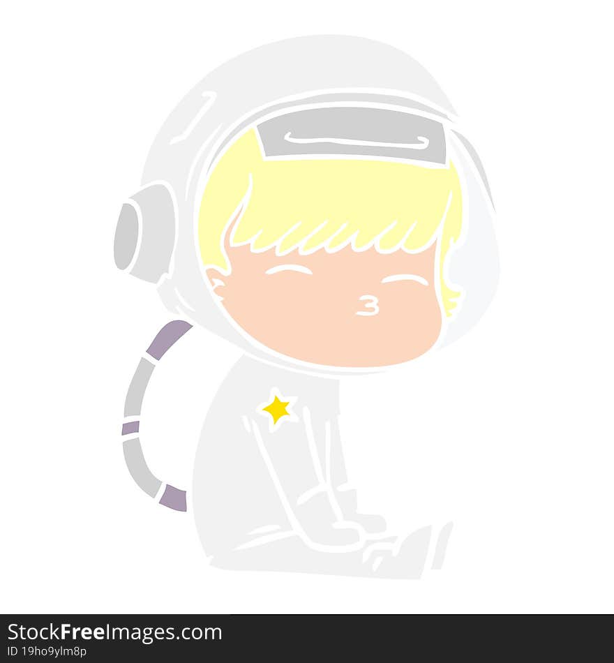 Flat Color Style Cartoon Curious Astronaut