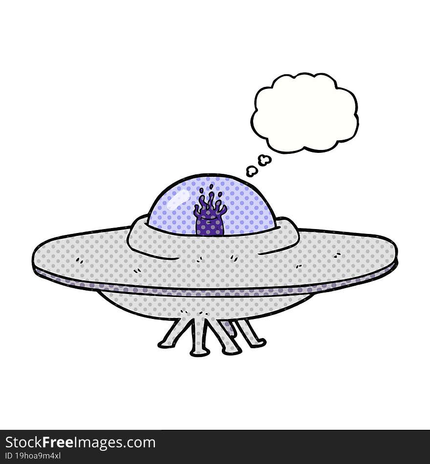 freehand drawn thought bubble cartoon flying saucer