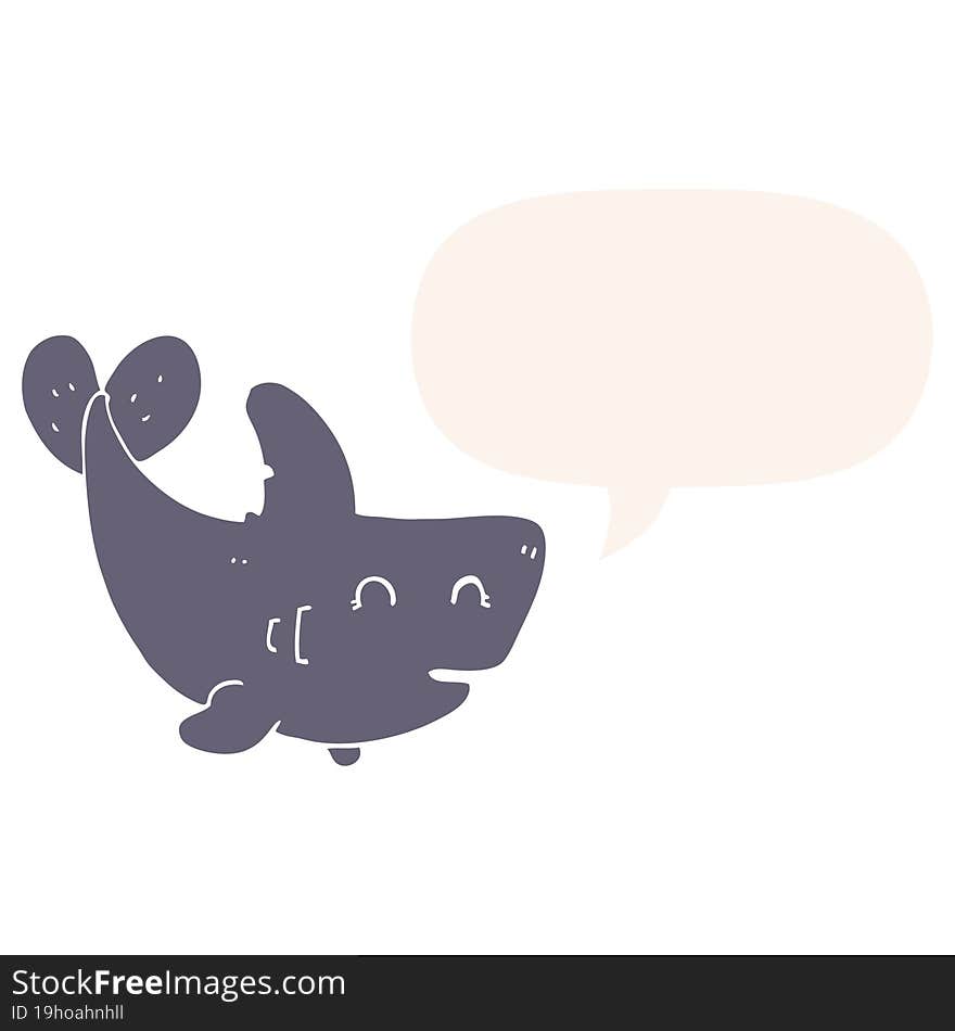 cartoon shark and speech bubble in retro style