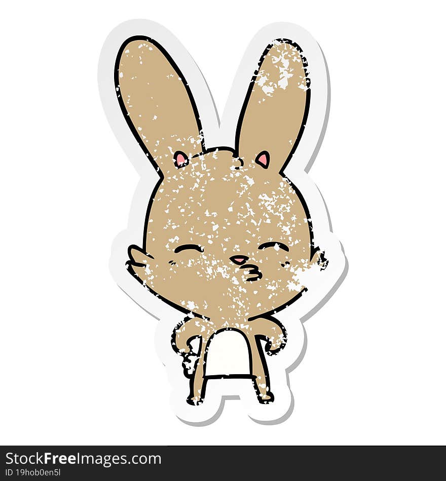 distressed sticker of a curious bunny cartoon