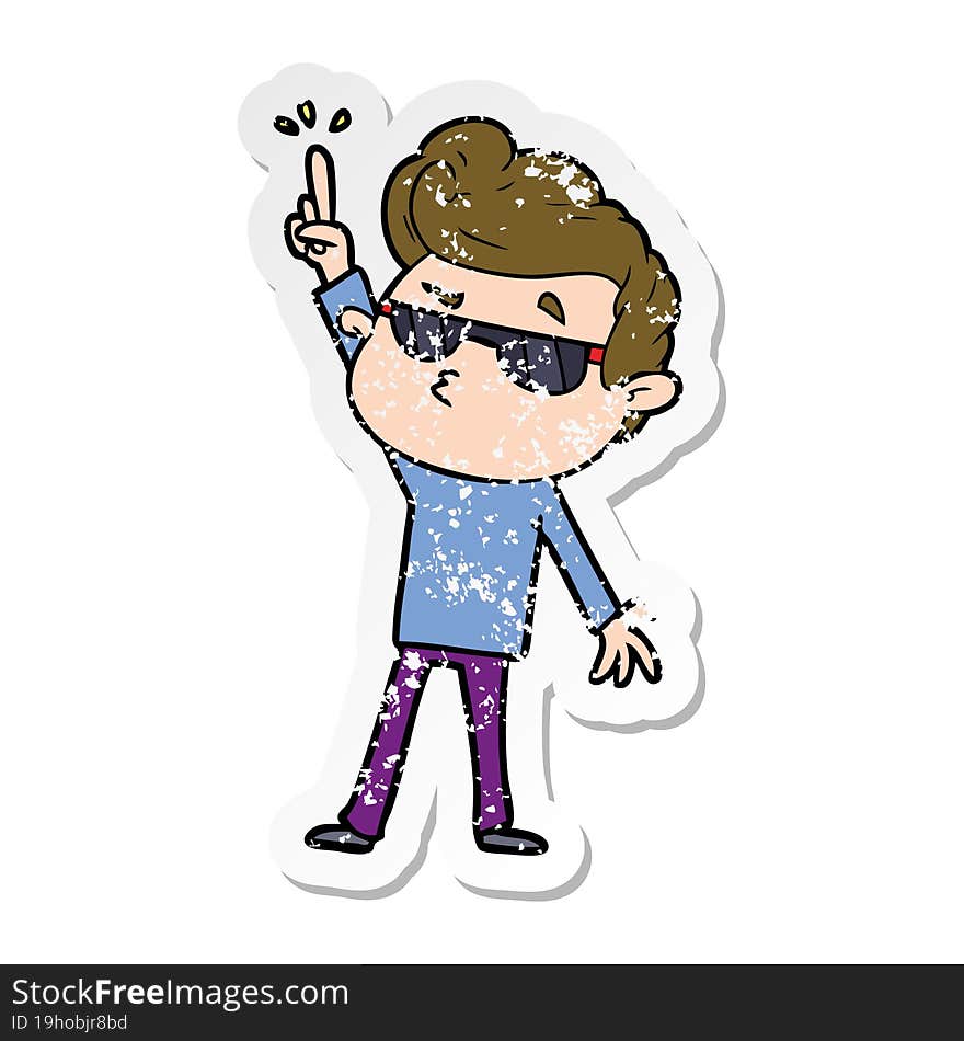 distressed sticker of a cartoon cool guy