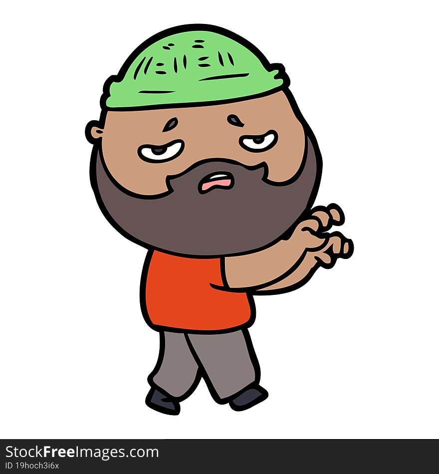 cartoon worried man with beard. cartoon worried man with beard