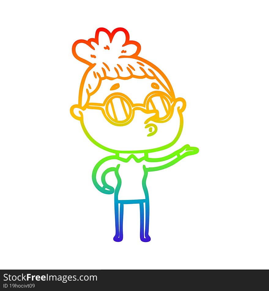 Rainbow Gradient Line Drawing Cartoon Woman Wearing Glasses