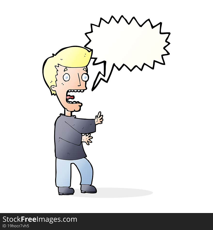 cartoon terrified man with speech bubble