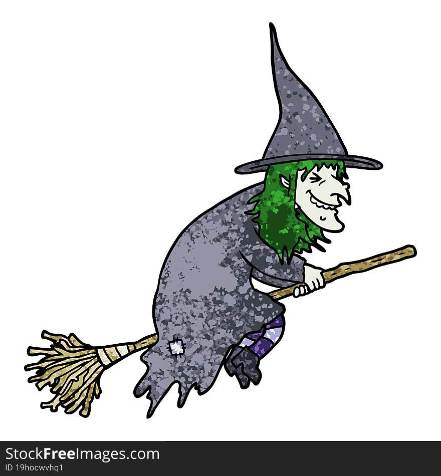 cartoon witch on broom. cartoon witch on broom