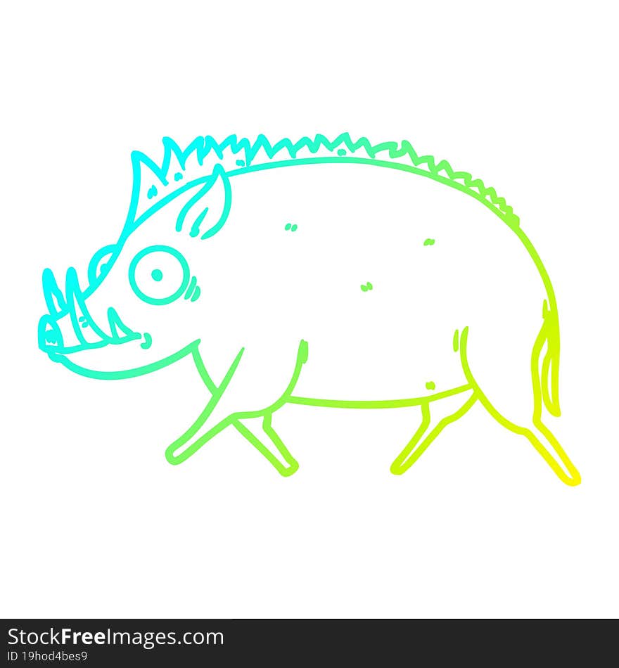 cold gradient line drawing of a cartoon wild boar