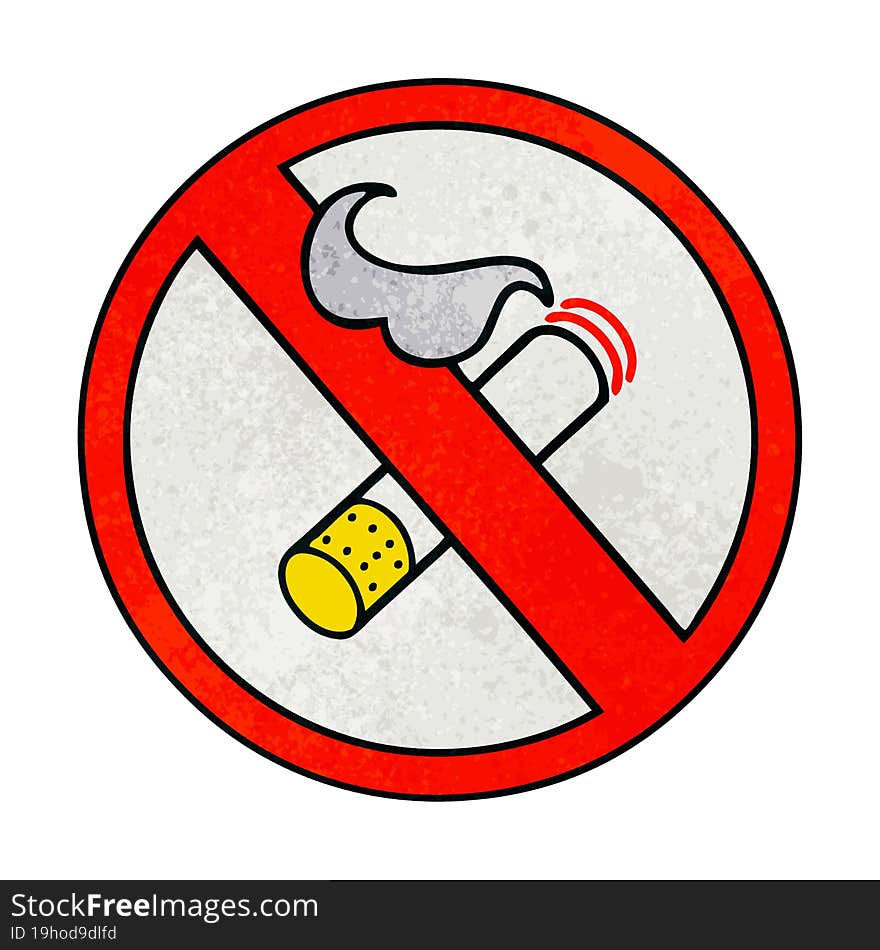 retro grunge texture cartoon of a no smoking allowed sign