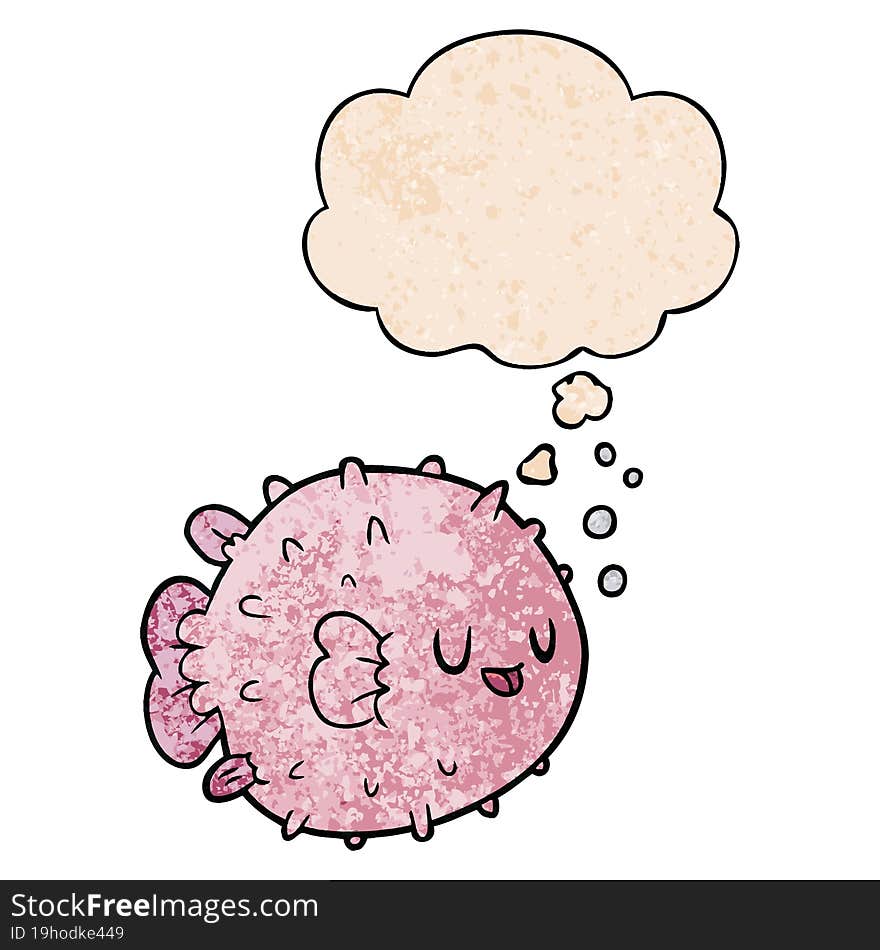 cartoon blowfish with thought bubble in grunge texture style. cartoon blowfish with thought bubble in grunge texture style