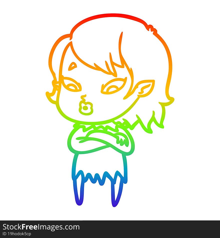 rainbow gradient line drawing cute cartoon vampire girl