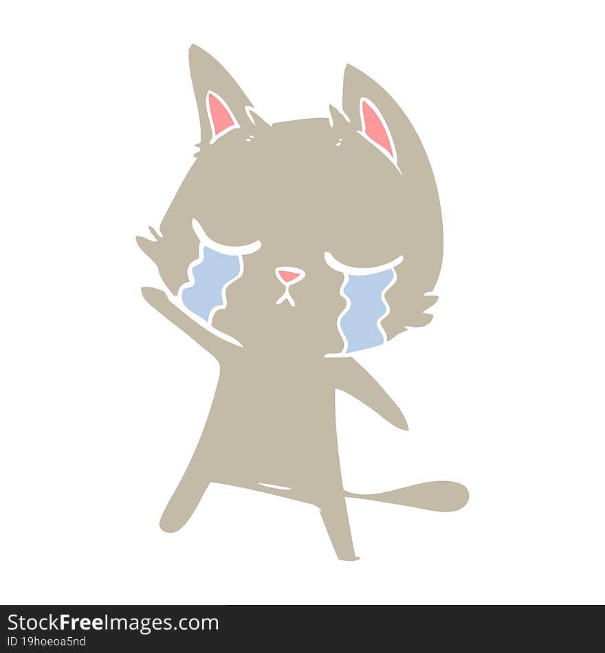 crying flat color style cartoon cat