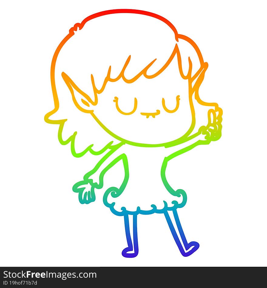 rainbow gradient line drawing happy cartoon elf girl