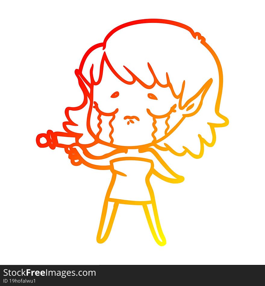 warm gradient line drawing cartoon crying elf girl