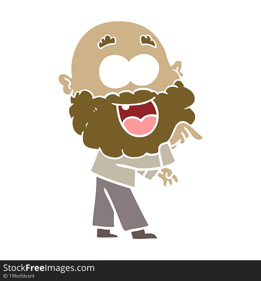 flat color style cartoon crazy happy man with beard