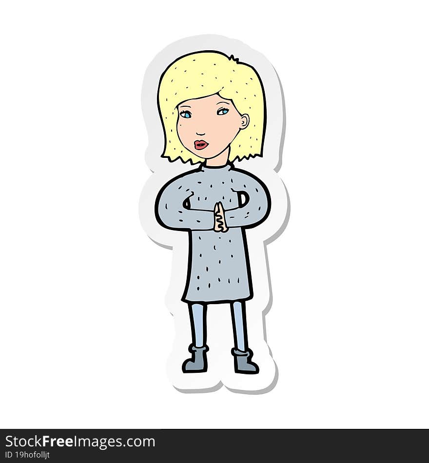 sticker of a cartoon calm woman