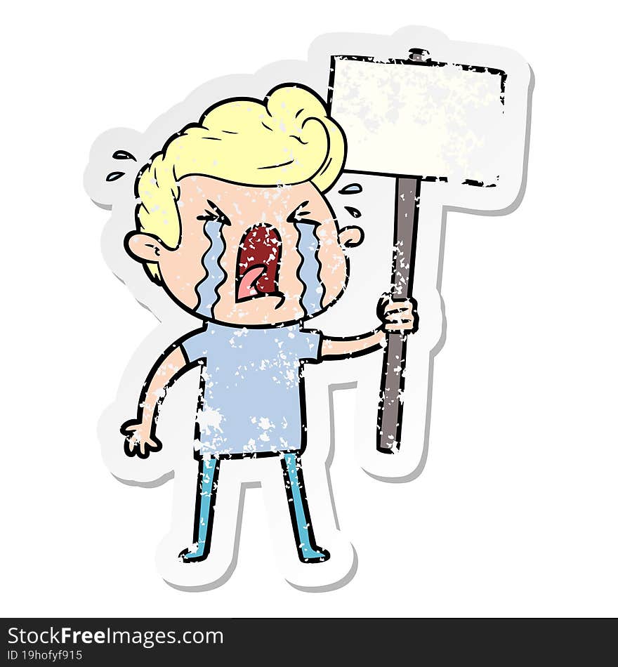 distressed sticker of a cartoon crying man