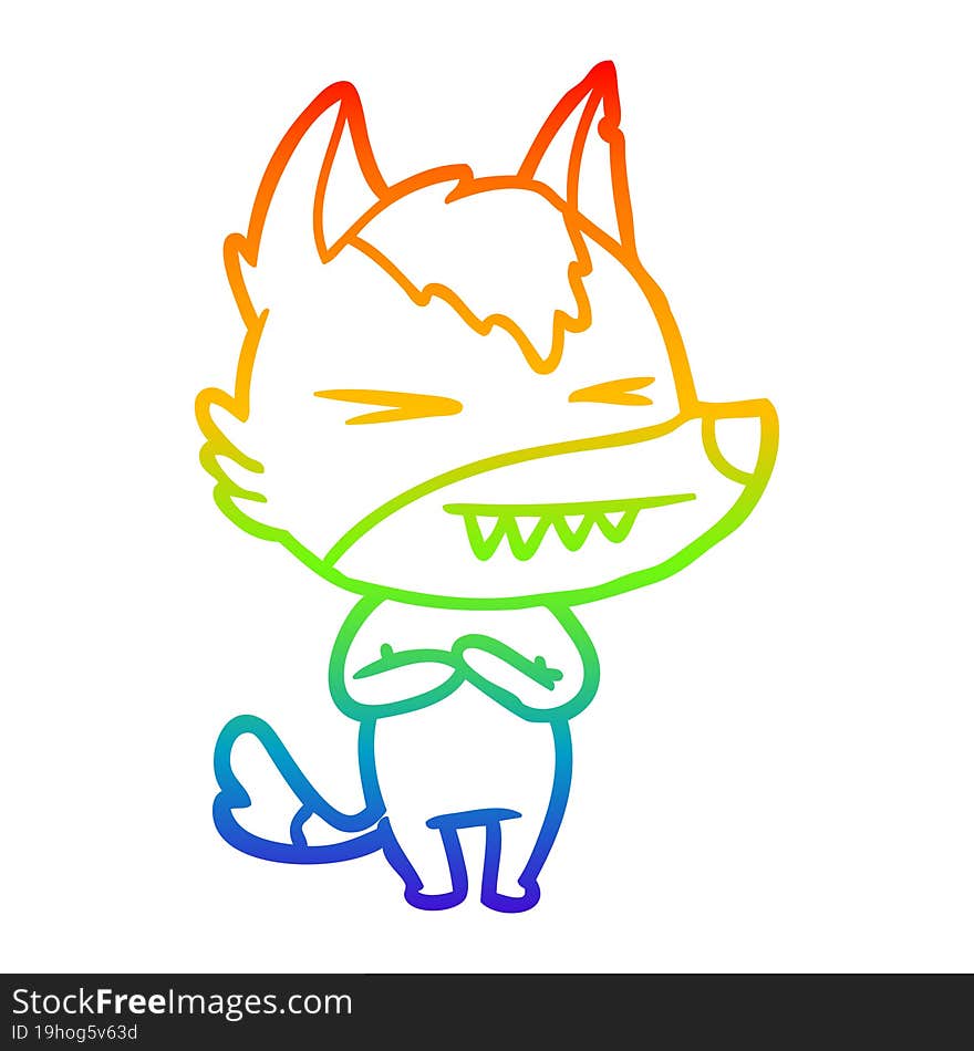 rainbow gradient line drawing of a angry wolf cartoon