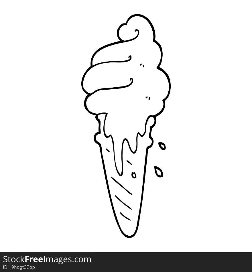 black and white cartoon ice cream cone