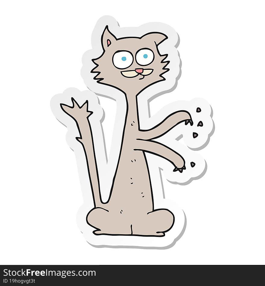 sticker of a cartoon cat scratching