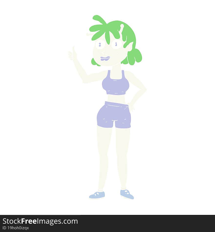 Flat Color Illustration Of A Cartoon Alien Gym Girl