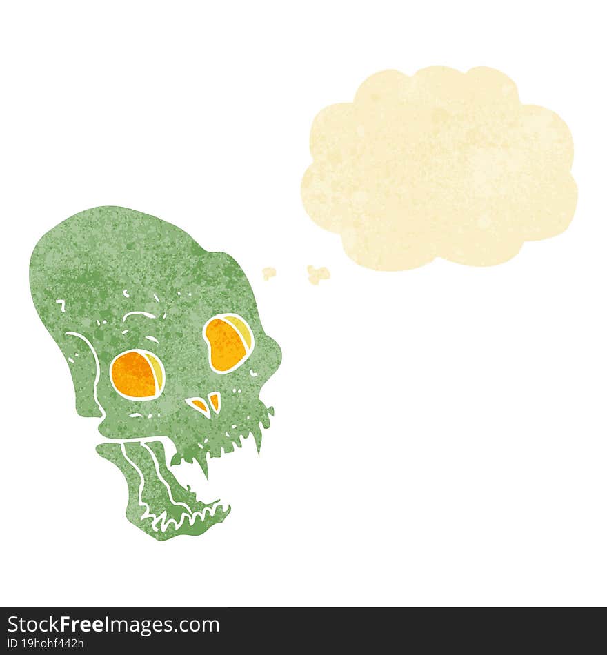 cartoon spooky vampire skull with thought bubble