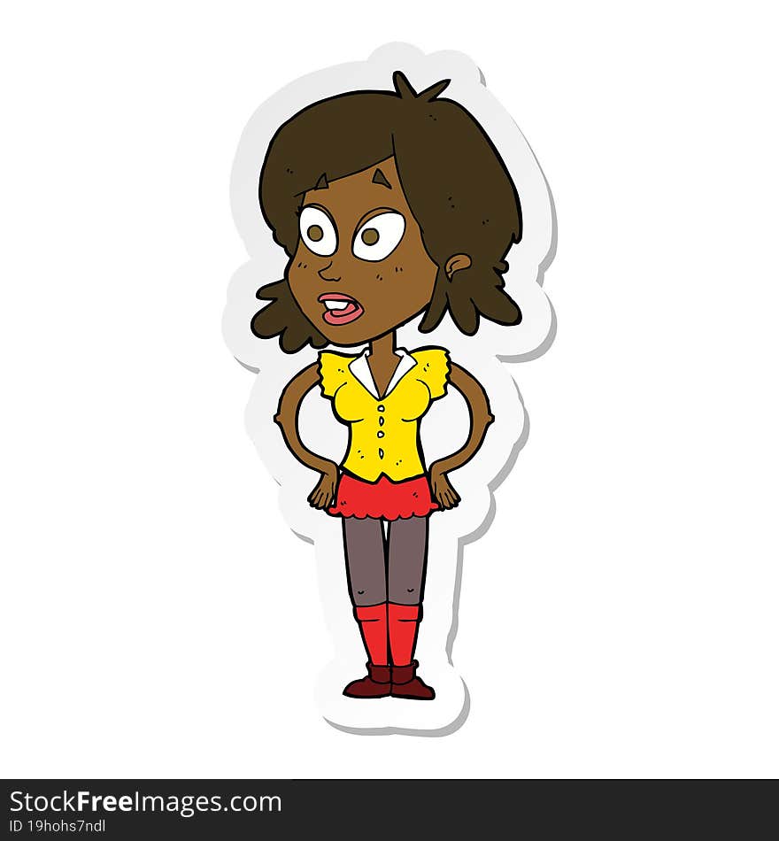 Sticker Of A Cartoon Woman With Hands On Hips