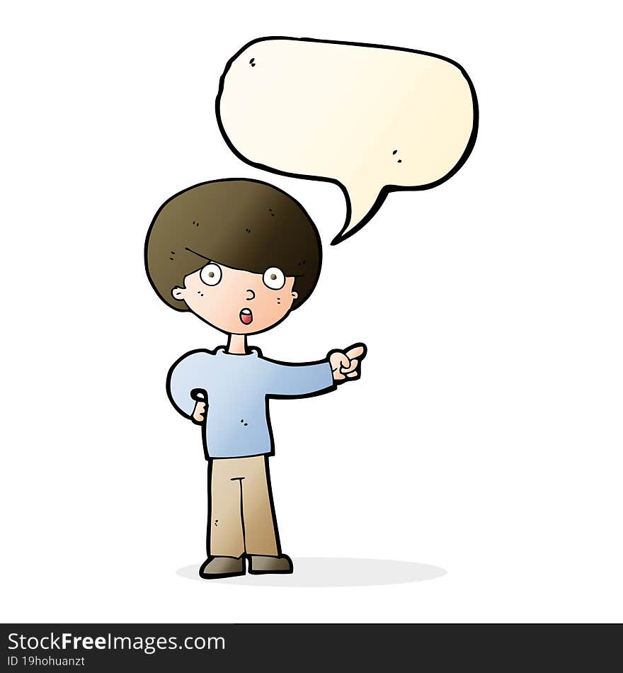 cartoon pointing boy with speech bubble