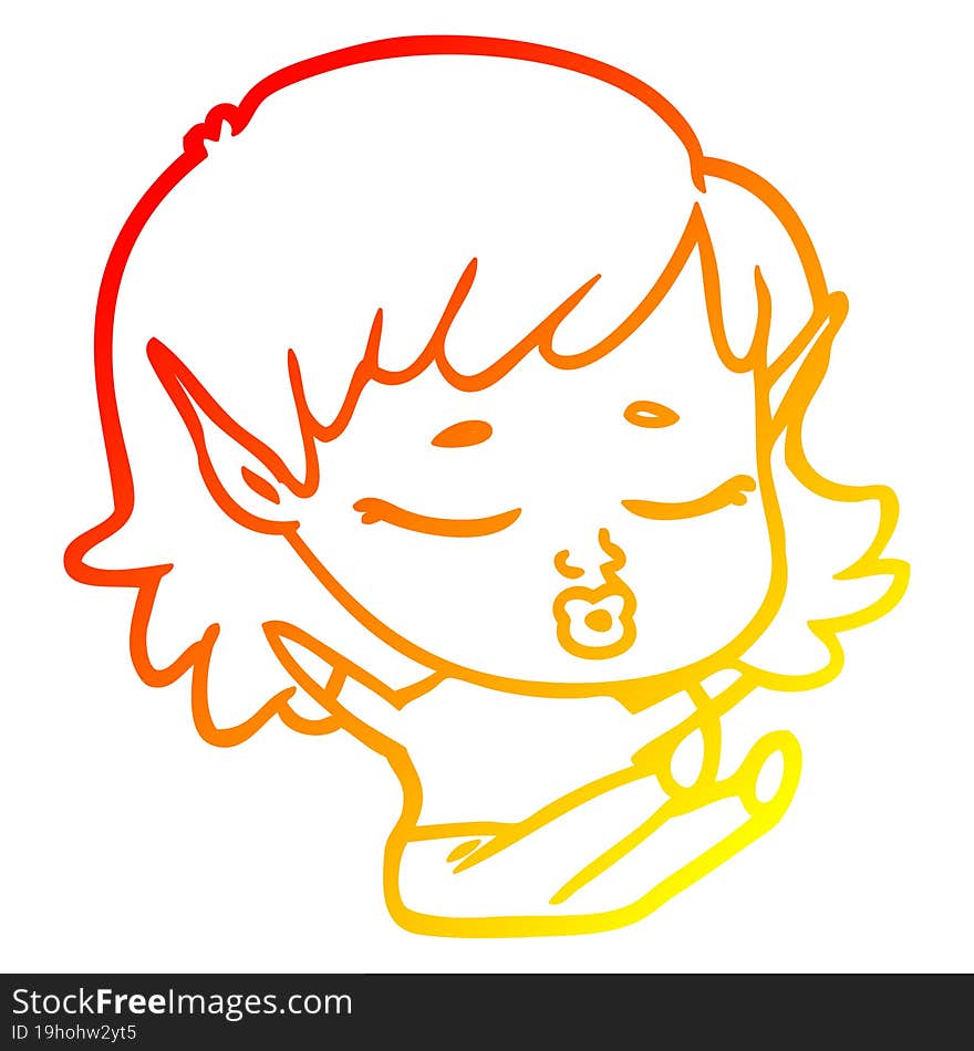 warm gradient line drawing pretty cartoon elf girl sitting