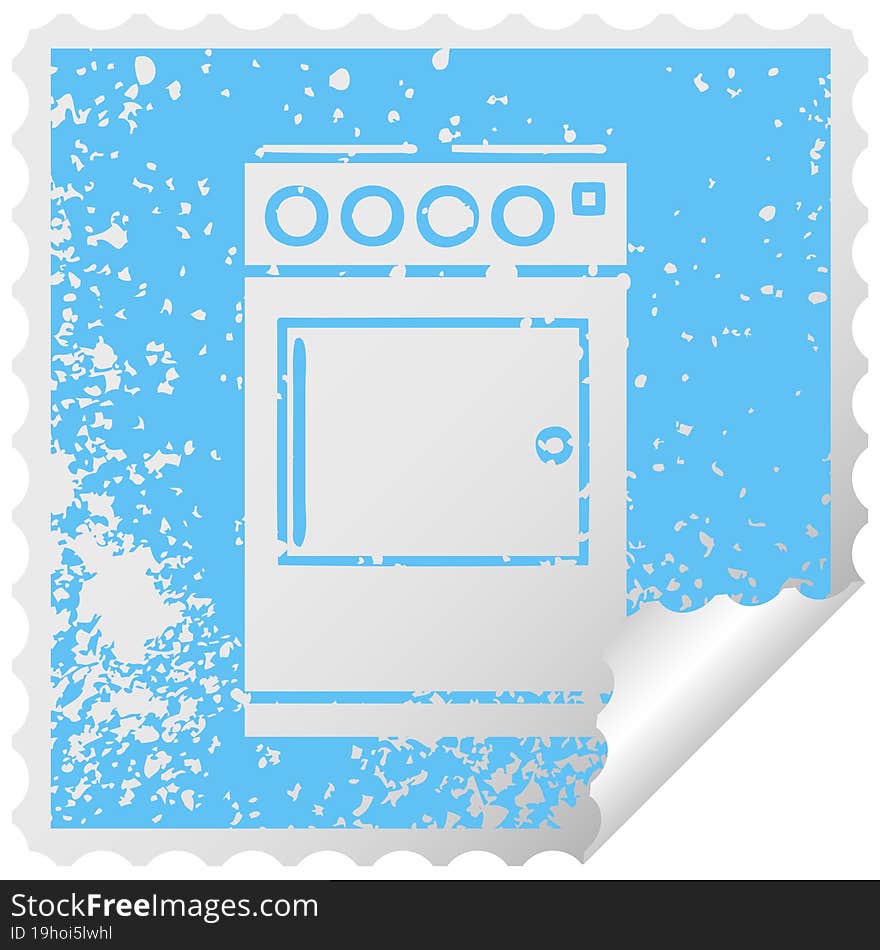 distressed square peeling sticker symbol of a oven and cooker