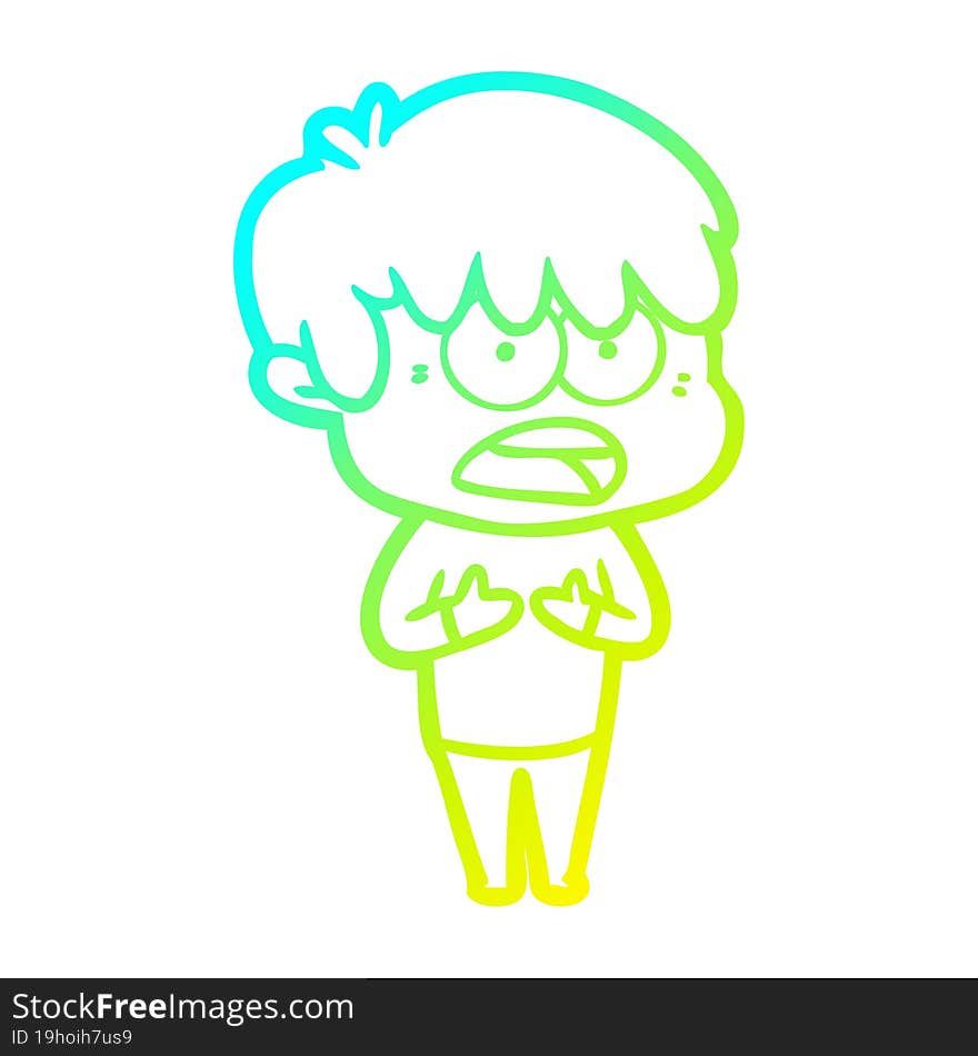 cold gradient line drawing worried cartoon boy