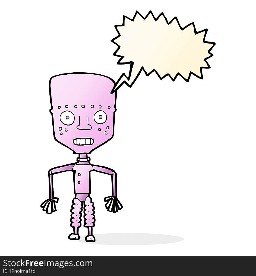 funny cartoon robot with speech bubble