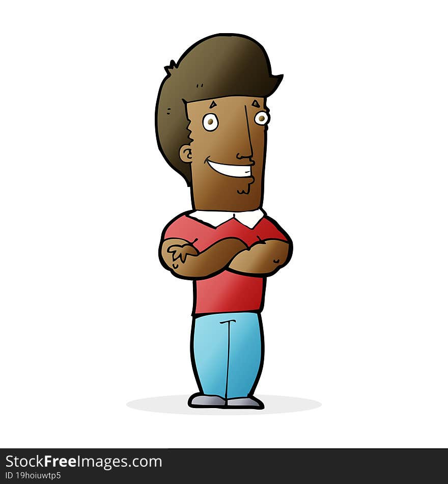 cartoon man with folded arms grinning