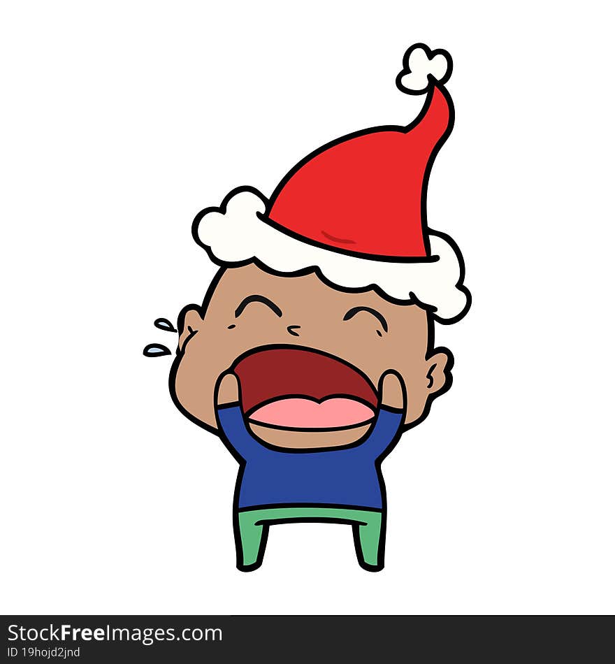 line drawing of a shouting bald man wearing santa hat