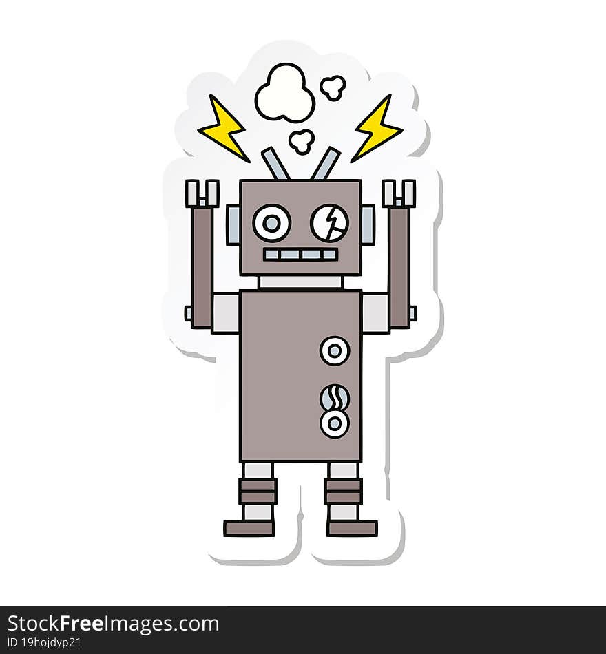 sticker of a cute cartoon malfunctioning robot